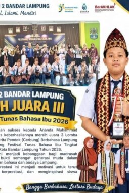 Harumkan Nama Madrasah, Siswa MTs Negeri 2 Bandar Lampung Raih Juara 3 Lomba Cerpen Festival Tunas Bahasa Ibu 2026